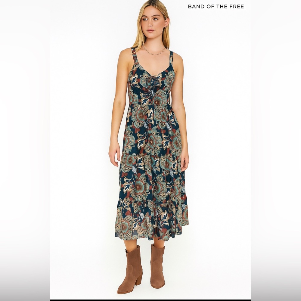 🟣Floral Midi Dress - Blue and Brown